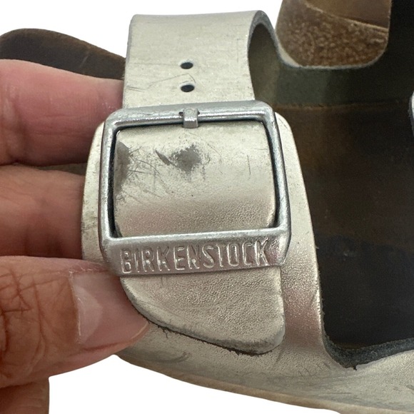 Birkenstock Arizona Silver Sandals Kids Size EU 33 US 2 Adjustable Two Strap - Picture 6 of 8